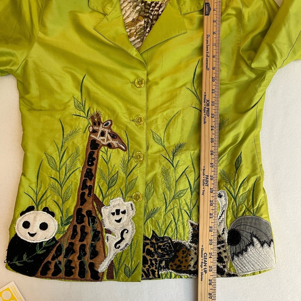 Vtg Anage Silk Jacket Womens M Embroidered Safari Art to Wear Giraffe Peacock - Picture 14 of 14
